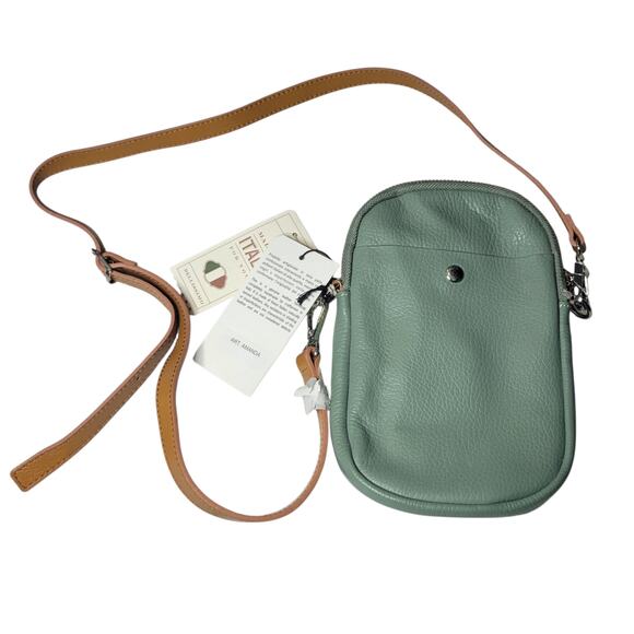 Divina Firenze Amanda Leather Cell Phone Crossbody Bag Purse Mint Green Italy - Picture 1 of 13